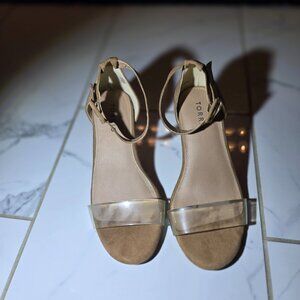 Torrid Clear Translucent Block Heels Faux Suede Size 6.5 WW